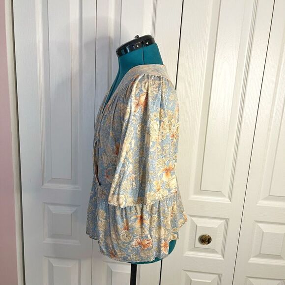 Banana Republic Floral Multi Color Crop Flutter Sleeve Kimono Hippie Blouse - Picture 3 of 12